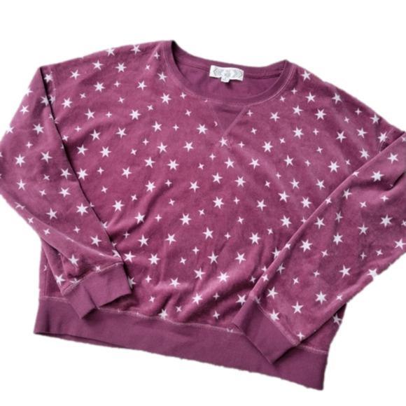 Pink Rose Tops - Pink Rose Purple/Pink Star Print Velour Crop Top sz M - Like New